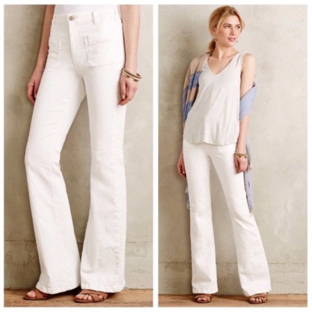 Flare mid-high rise bell bottom white denim jeans